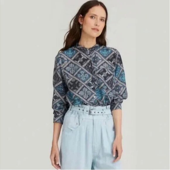 Megan Park Aulia Silk Blend Blouse Geometric Floral Block Print Size 6 - Picture 12 of 12